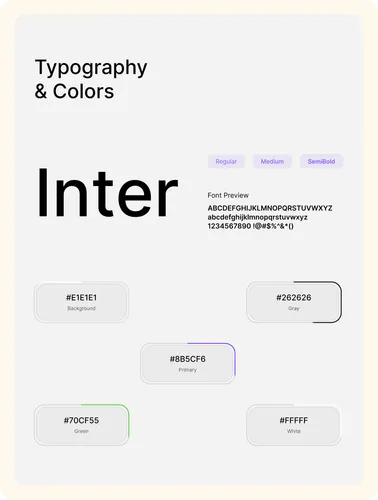 Aivon typography in Inter with the purple, lilac, green and neutral colour palette.
