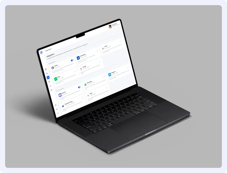 Connectly dashboard on an open laptop on a grey background.