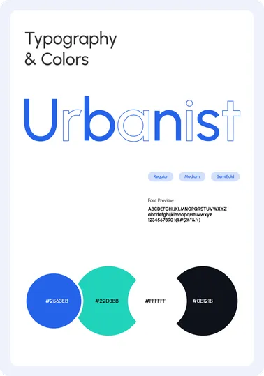 Connectly typography in Urbanist with the blue, teal, white and navy palette.