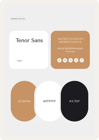Luméa typography in Tenor Sans with the camel, white and black colour palette.