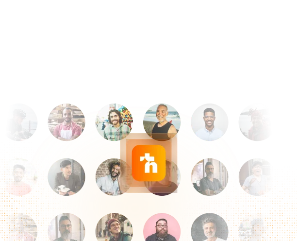 Grid of user photos around the TechNamah app icon