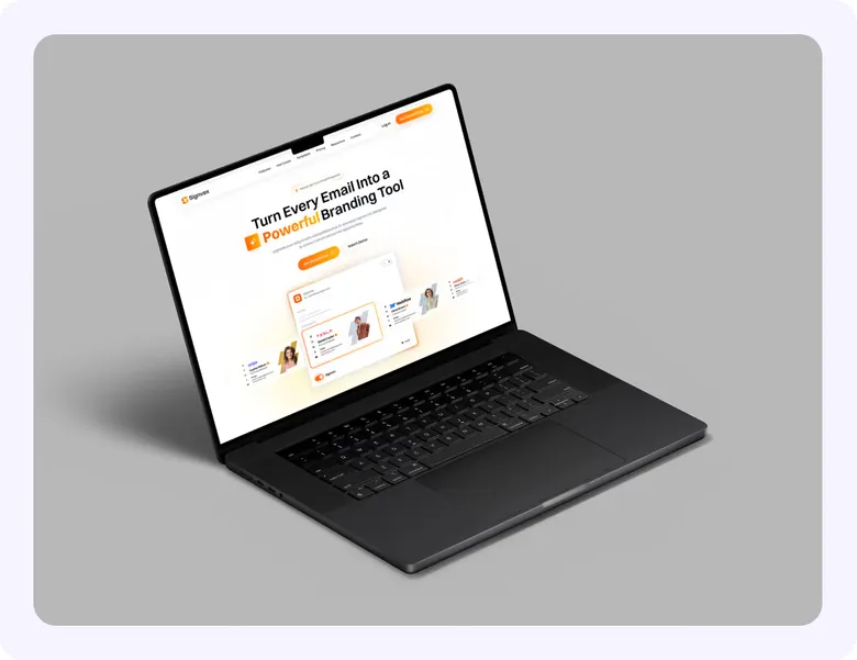 Signvex hero section on an open laptop on a grey background.