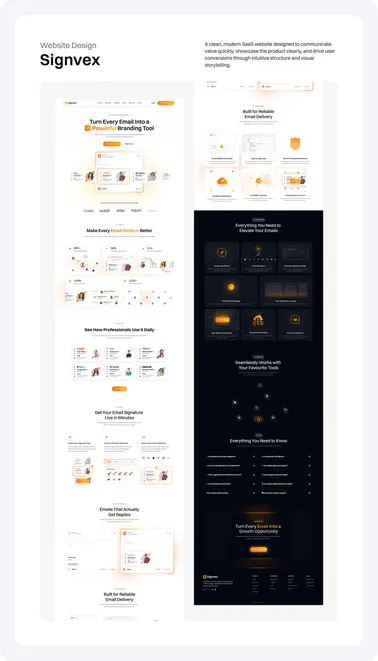 Full Signvex landing page design from hero to footer, light and dark sections.