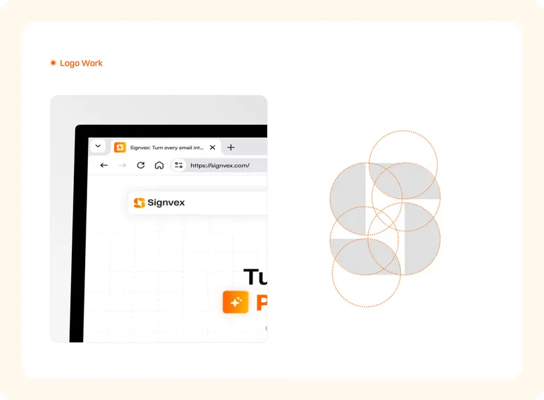 Signvex logo construction grid next to the logo in a browser tab.