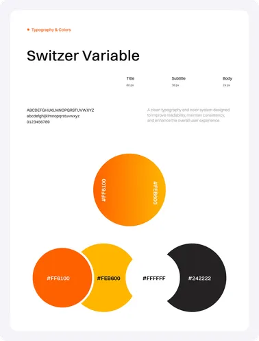 Signvex typography in Switzer Variable and the orange, amber and black colour palette.
