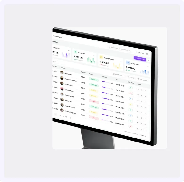 Stockly order management dashboard on a desktop monitor.