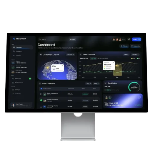 RevenueX analytics dashboard built with React and Node.js