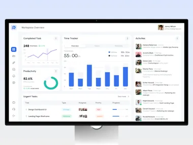 Team productivity dashboard with task and progress charts
